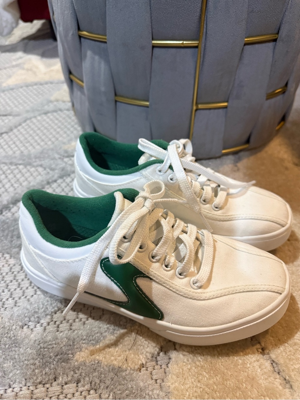 Skechers White Canvas Sneakers with Green Accents Size 5